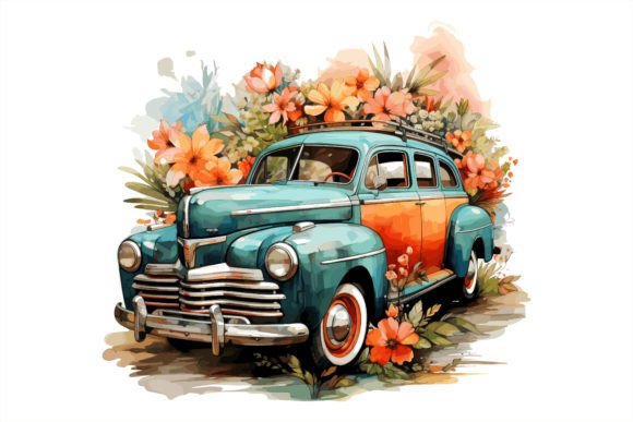 Download Watercolor Floral Car Design Vector. - Premium Resources