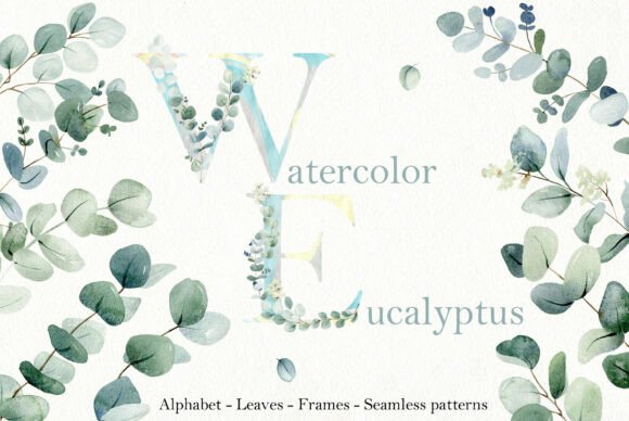Download Watercolor Eucalyptus Clipart. Alphabet. - Eucalyptus clipart Collection